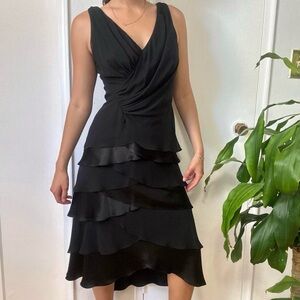 JS Boutique Midi Dress Ruffle Detail Layered Skirt Black Size US 4